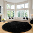 PAGISOFE Soft Black Round Rugs 8Ft Plush Shag Fuzzy Large Circle Area Rugs for Livingroom Bedroom Dorm Fluffy Shaggy Circular Rug for Kids Room,Non-Slip Home Decor Black Carpet for Teen's Room Decor