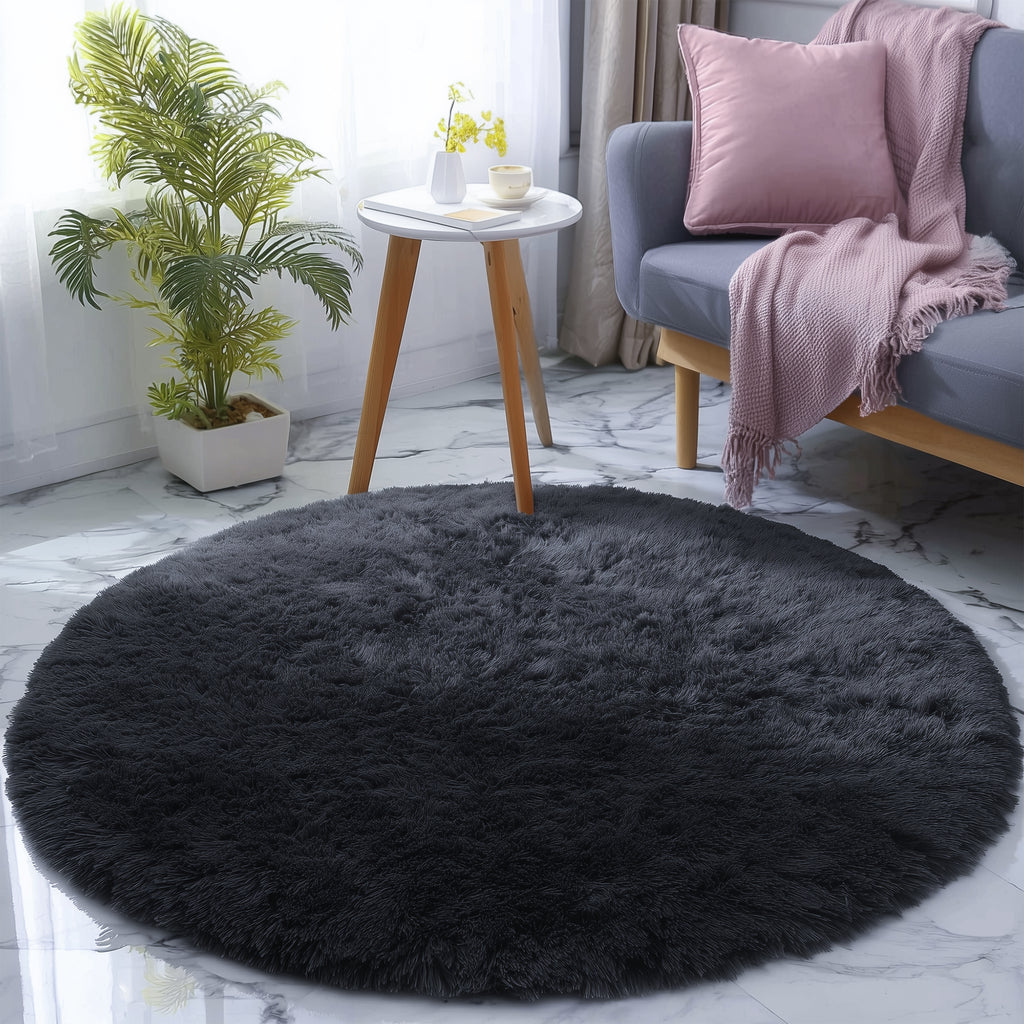 PAGISOFE Fluffy Kawaii Round Rug 4Ft for Girls Bedroom Decor, Purple Rainbow Mermaid Rugs for Kids Playroom, Teen Girl Room, Nursery, Dorm, Cute Furry Pastel Rug, Soft Plush Tent Carpet