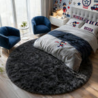 PAGISOFE Fluffy Kawaii Round Rug 4Ft for Girls Bedroom Decor, Purple Rainbow Mermaid Rugs for Kids Playroom, Teen Girl Room, Nursery, Dorm, Cute Furry Pastel Rug, Soft Plush Tent Carpet