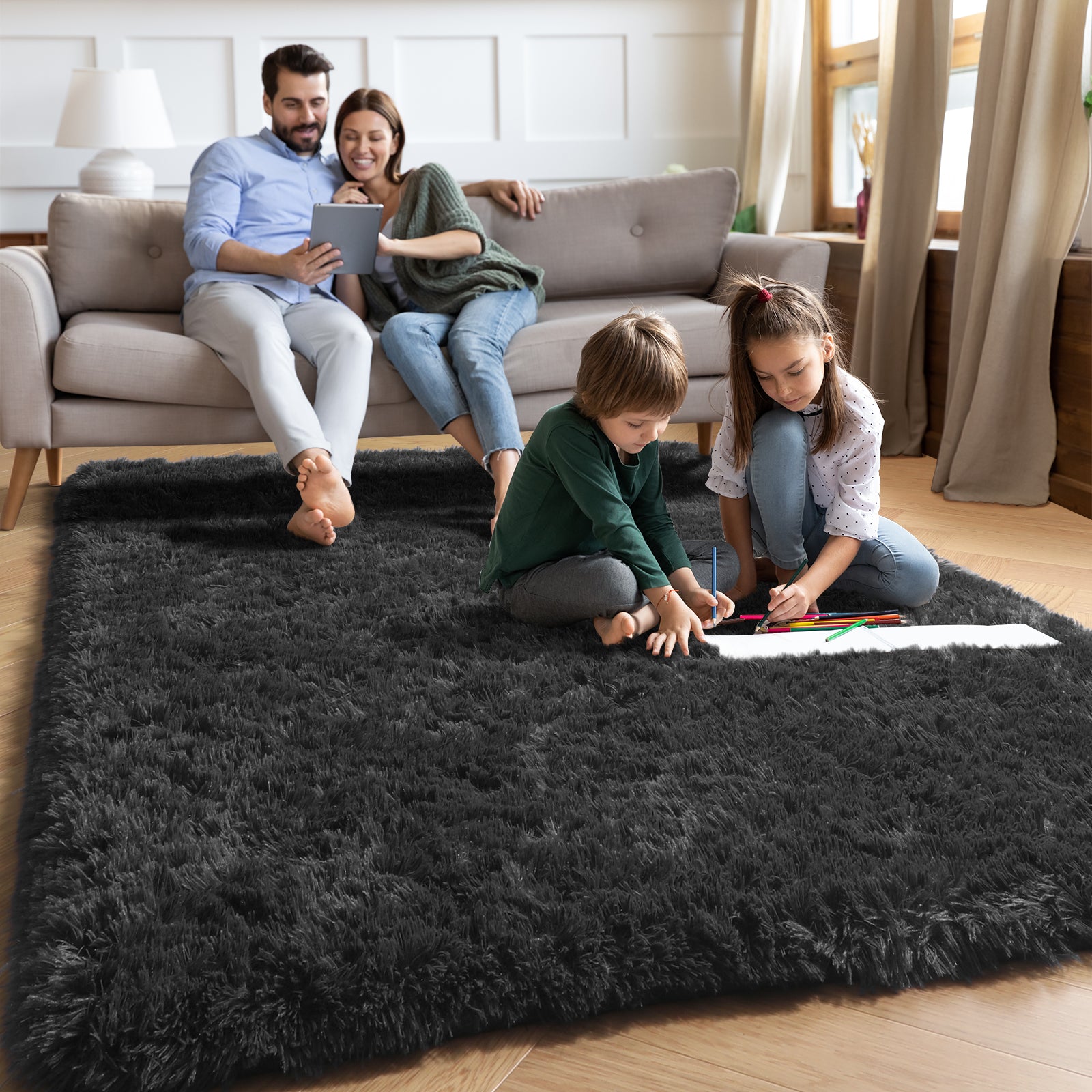 PAGISOFE Grey Fluffy Rugs for Bedroom 4x6 Area Rug Shag Rug for Kids Room Furry Carpet Modern Living Room Rug Soft Shaggy Boys Rug Fuzzy Throw Rugs for Home Decor Aesthetic, Dorm Nursery Gray