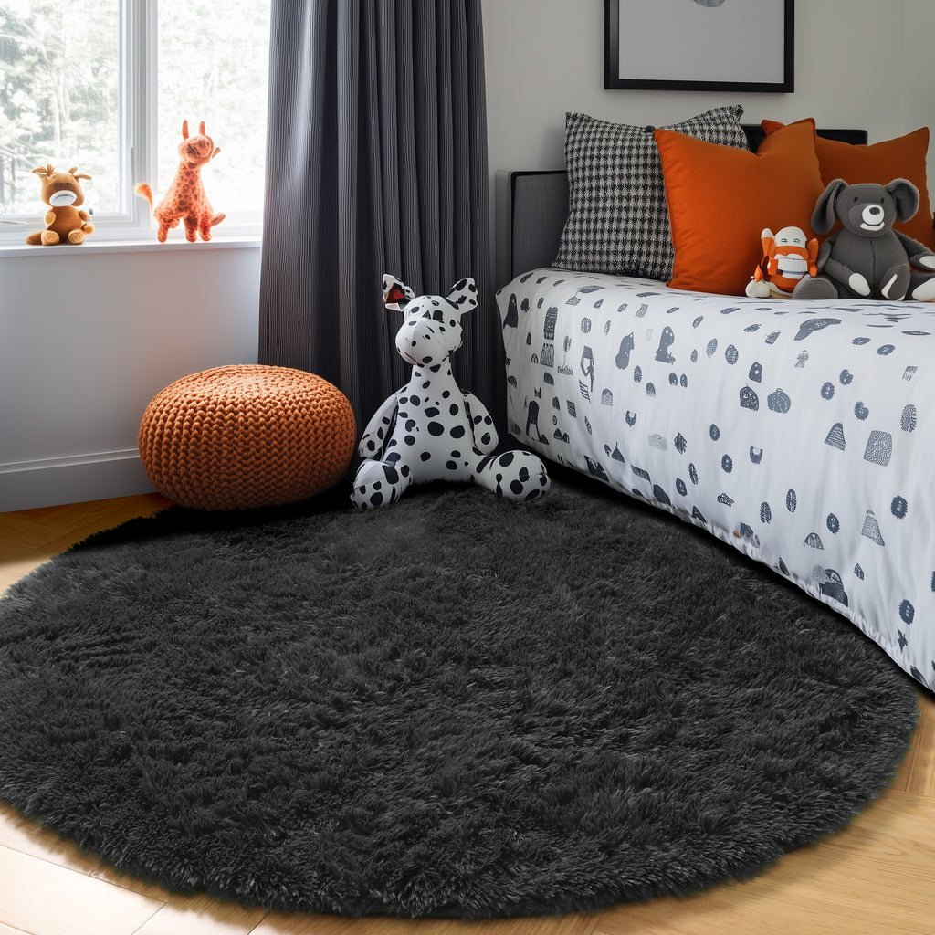 PAGISOFE Fluffy Kawaii Round Rug 4Ft for Girls Bedroom Decor, Purple Rainbow Mermaid Rugs for Kids Playroom, Teen Girl Room, Nursery, Dorm, Cute Furry Pastel Rug, Soft Plush Tent Carpet