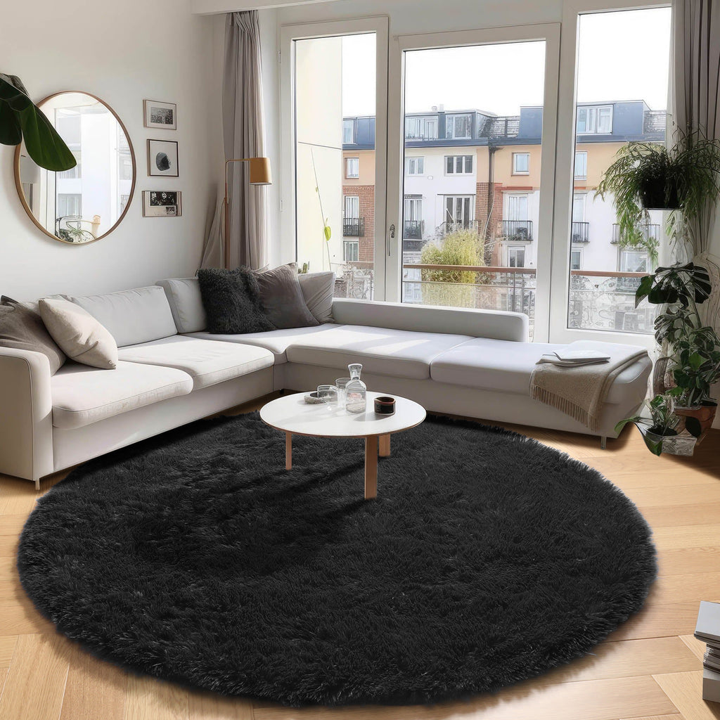 PAGISOFE Fluffy Kawaii Round Rug 4Ft for Girls Bedroom Decor, Purple Rainbow Mermaid Rugs for Kids Playroom, Teen Girl Room, Nursery, Dorm, Cute Furry Pastel Rug, Soft Plush Tent Carpet
