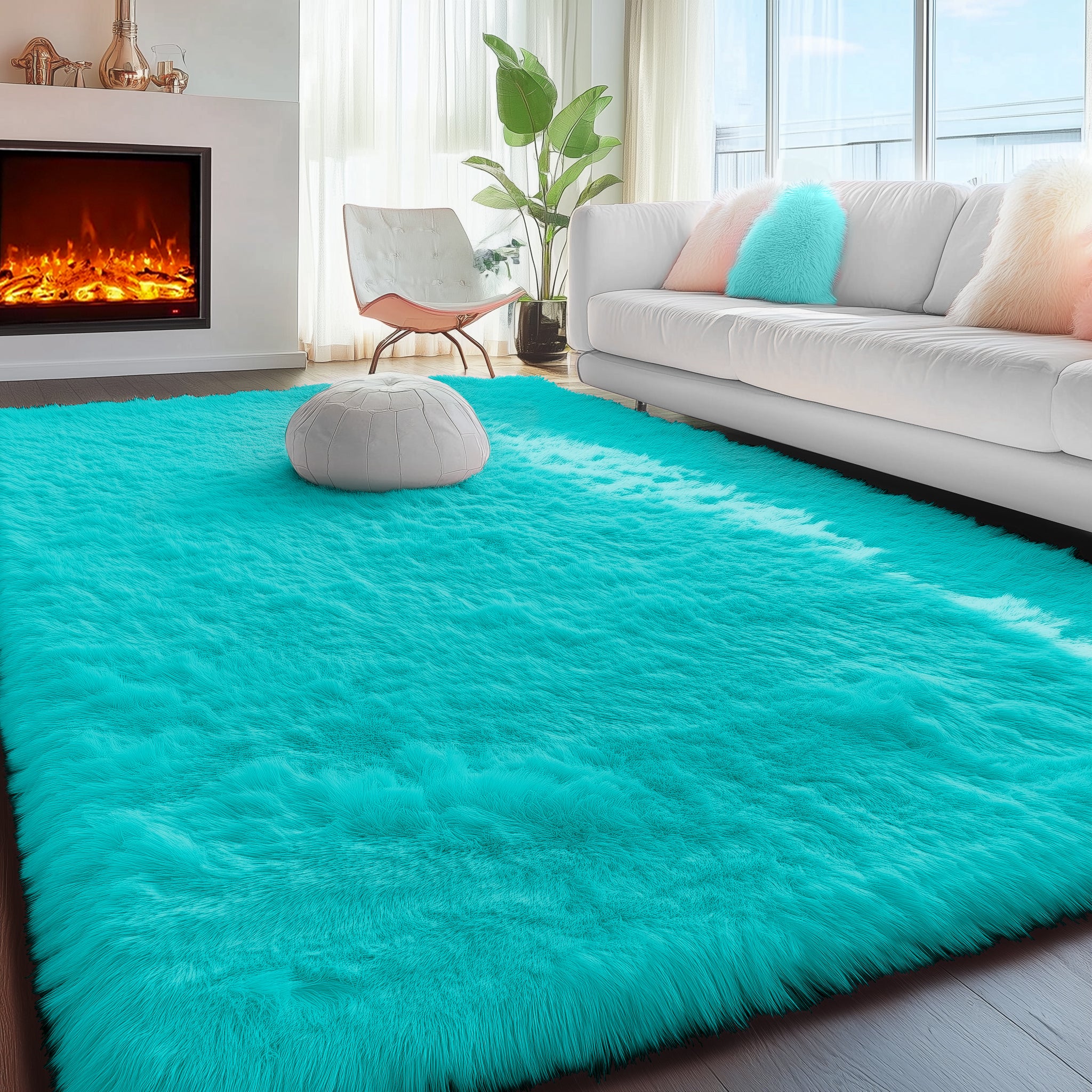 PAGISOFE Rainbow Purple Rugs for Girls Bedoom 5x7 Ft, Fluffy Cute Colorful Pastel Princess Carpet for Living-Room Kids Nursery, Ultra Soft Dorm Rug for Room Decor Aesthetic,Hot Pink Bedroom Decor