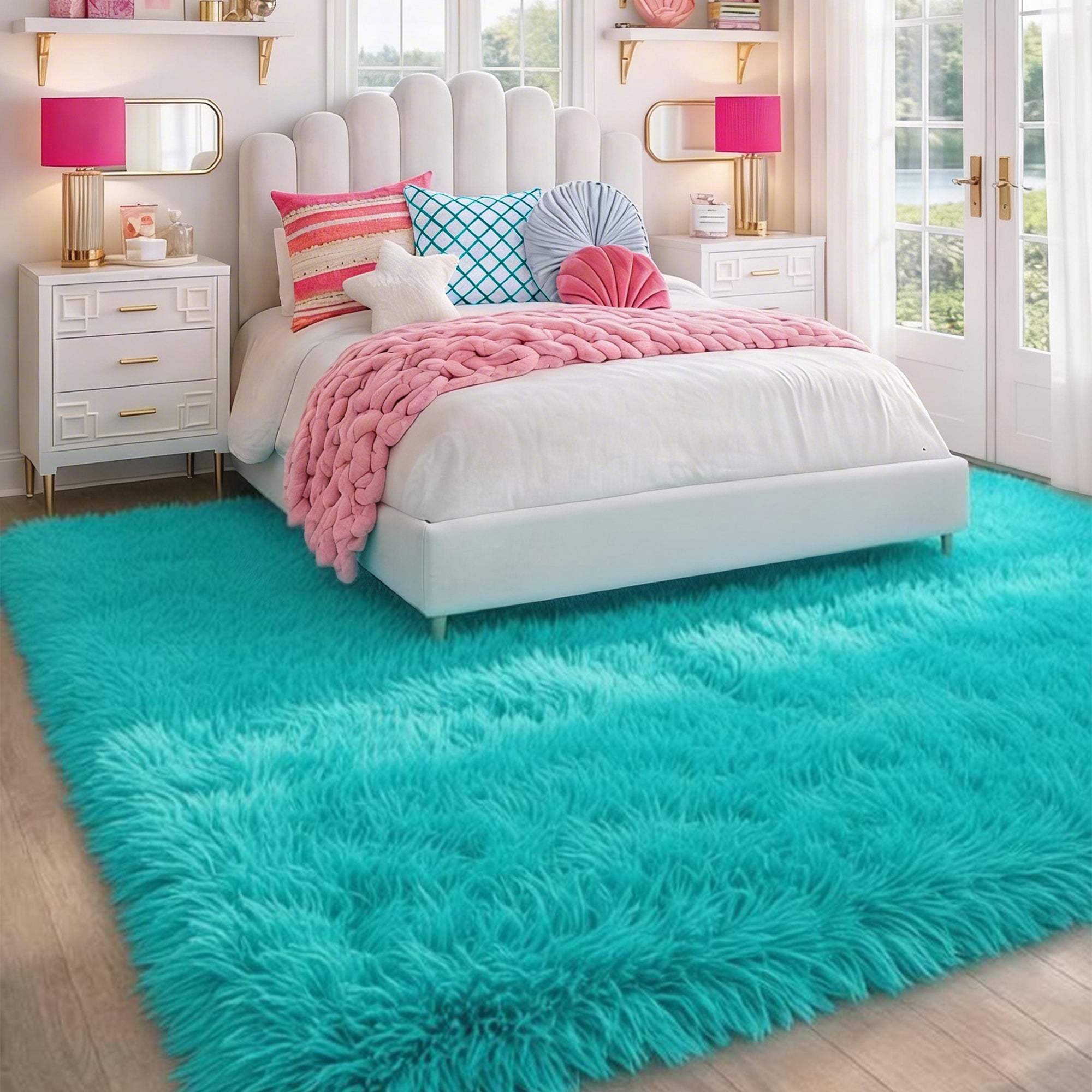 PAGISOFE Rainbow Purple Rugs for Girls Bedoom 5x7 Ft, Fluffy Cute Colorful Pastel Princess Carpet for Living-Room Kids Nursery, Ultra Soft Dorm Rug for Room Decor Aesthetic,Hot Pink Bedroom Decor