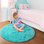PAGISOFE Fluffy Kawaii Round Rug 4Ft for Girls Bedroom Decor, Purple Rainbow Mermaid Rugs for Kids Playroom, Teen Girl Room, Nursery, Dorm, Cute Furry Pastel Rug, Soft Plush Tent Carpet
