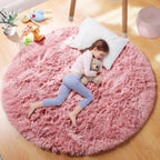 PAGISOFE Fluffy Kawaii Round Rug 4Ft for Girls Bedroom Decor, Purple Rainbow Mermaid Rugs for Kids Playroom, Teen Girl Room, Nursery, Dorm, Cute Furry Pastel Rug, Soft Plush Tent Carpet