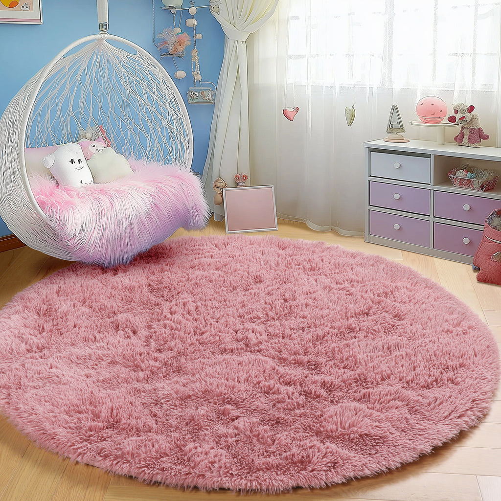 PAGISOFE Fluffy Kawaii Round Rug 4Ft for Girls Bedroom Decor, Purple Rainbow Mermaid Rugs for Kids Playroom, Teen Girl Room, Nursery, Dorm, Cute Furry Pastel Rug, Soft Plush Tent Carpet