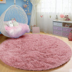 PAGISOFE Fluffy Kawaii Round Rug 4Ft for Girls Bedroom Decor, Purple Rainbow Mermaid Rugs for Kids Playroom, Teen Girl Room, Nursery, Dorm, Cute Furry Pastel Rug, Soft Plush Tent Carpet