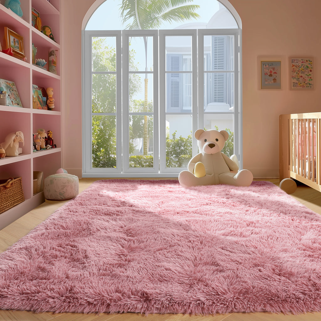 PAGISOFE Rainbow Purple Rugs for Girls Bedoom 5x7 Ft, Fluffy Cute Colorful Pastel Princess Carpet for Living-Room Kids Nursery, Ultra Soft Dorm Rug for Room Decor Aesthetic,Hot Pink Bedroom Decor