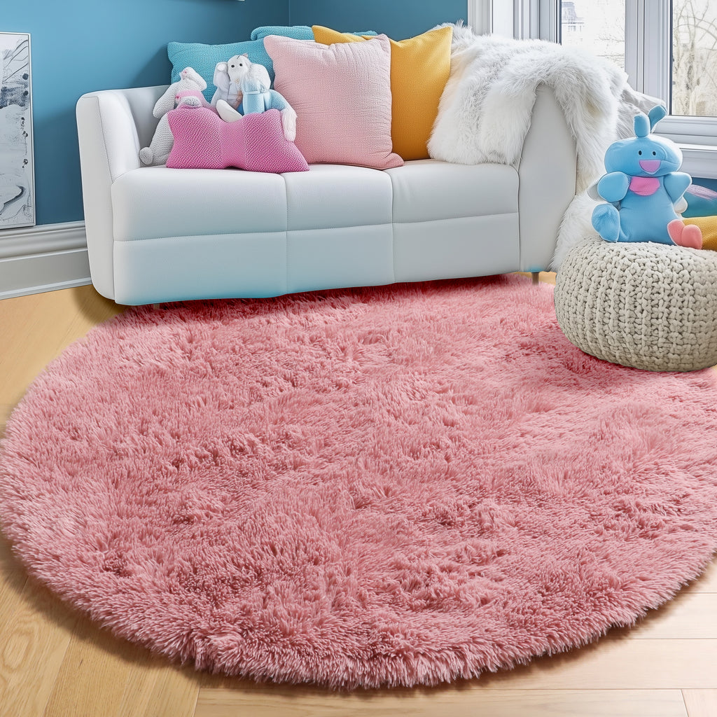PAGISOFE Fluffy Kawaii Round Rug 4Ft for Girls Bedroom Decor, Purple Rainbow Mermaid Rugs for Kids Playroom, Teen Girl Room, Nursery, Dorm, Cute Furry Pastel Rug, Soft Plush Tent Carpet