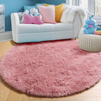 PAGISOFE Fluffy Kawaii Round Rug 4Ft for Girls Bedroom Decor, Purple Rainbow Mermaid Rugs for Kids Playroom, Teen Girl Room, Nursery, Dorm, Cute Furry Pastel Rug, Soft Plush Tent Carpet