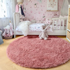 PAGISOFE Fluffy Kawaii Round Rug 4Ft for Girls Bedroom Decor, Purple Rainbow Mermaid Rugs for Kids Playroom, Teen Girl Room, Nursery, Dorm, Cute Furry Pastel Rug, Soft Plush Tent Carpet
