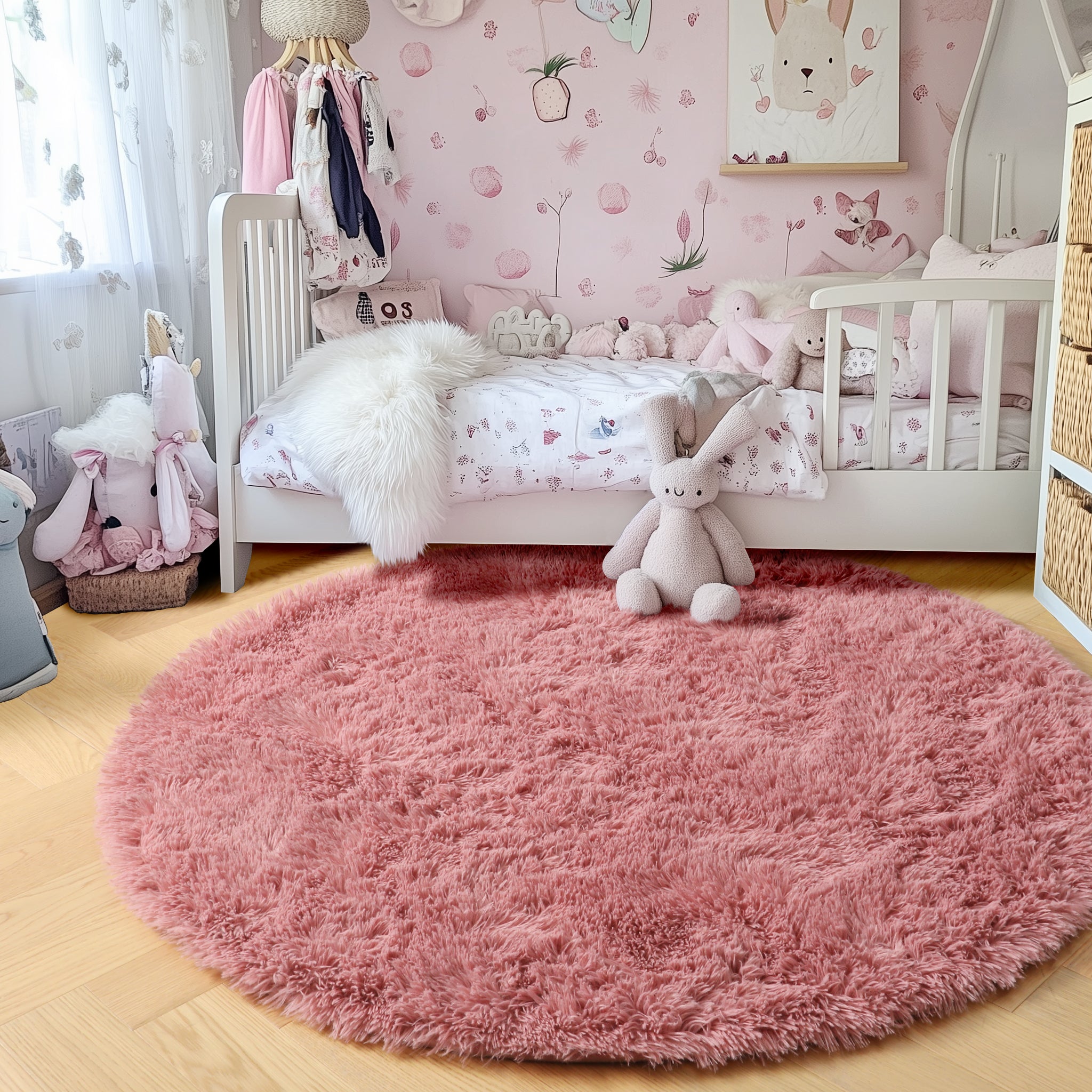 PAGISOFE Fluffy Kawaii Round Rug 4Ft for Girls Bedroom Decor, Purple Rainbow Mermaid Rugs for Kids Playroom, Teen Girl Room, Nursery, Dorm, Cute Furry Pastel Rug, Soft Plush Tent Carpet
