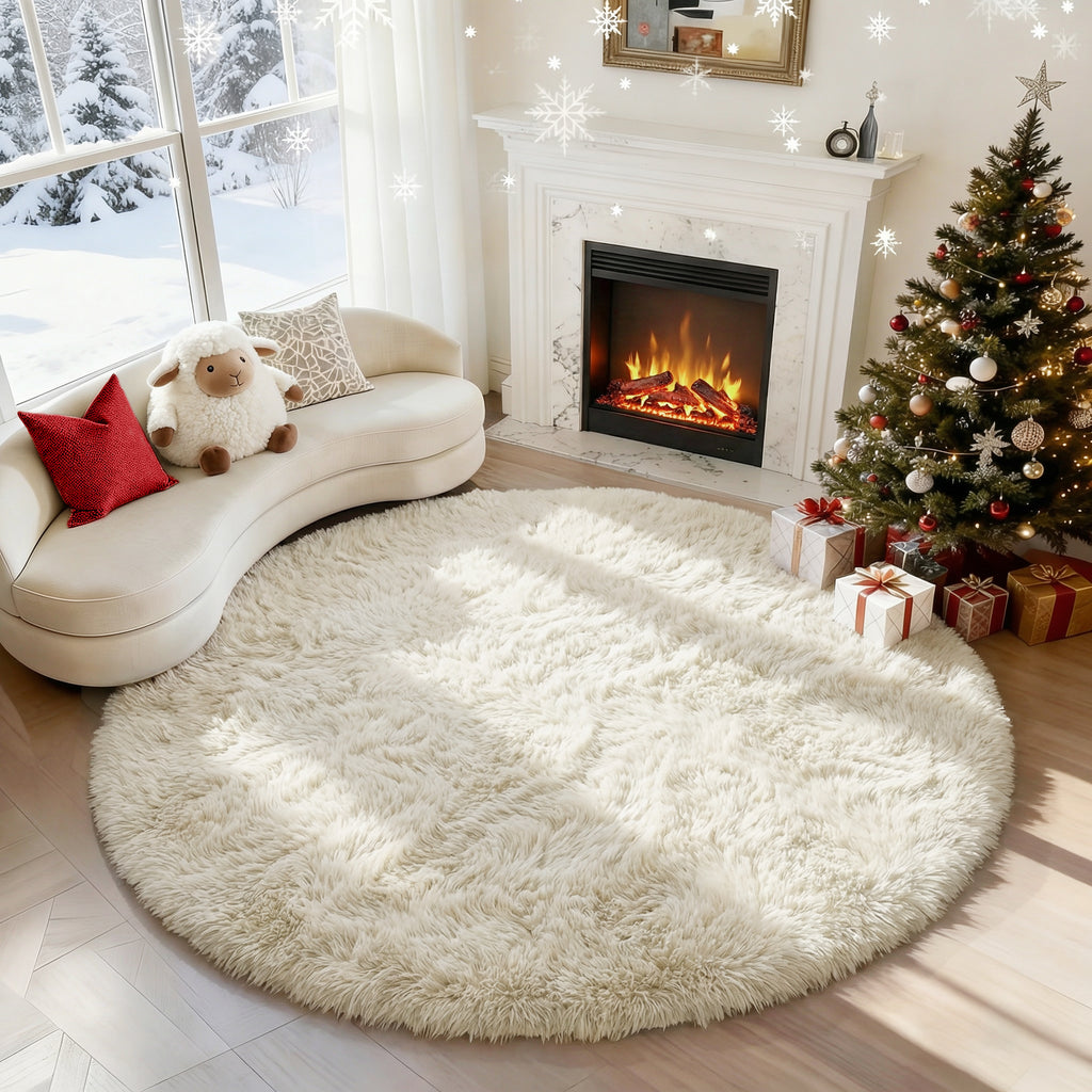 PAGISOFE Soft Black Round Rugs 8Ft Plush Shag Fuzzy Large Circle Area Rugs for Livingroom Bedroom Dorm Fluffy Shaggy Circular Rug for Kids Room,Non-Slip Home Decor Black Carpet for Teen's Room Decor