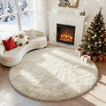 PAGISOFE Cream White Round Rugs 5Ft, Fluffy Shaggy Ivory Carpets, Rugs for Girls Boys Baby Kids Bedroom, Indoor Furry Comfy Teepee Mats, Circular Rug for Reading Area Nursery Room Decor Aesthetic