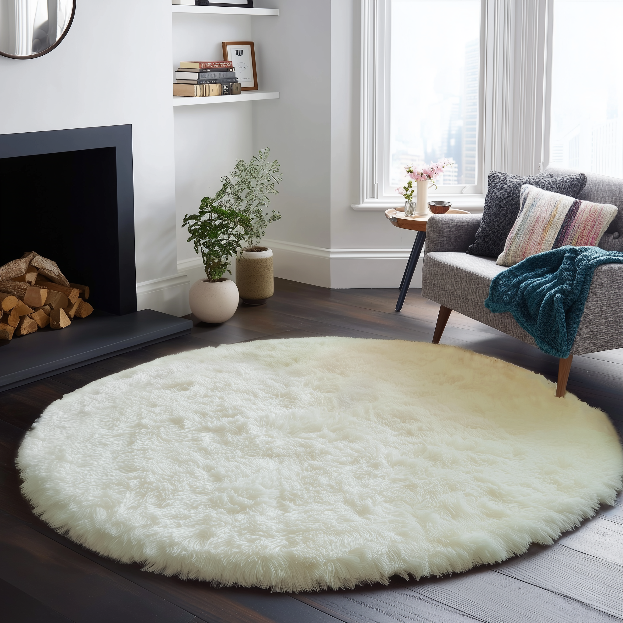 PAGISOFE Soft Black Round Rugs 8Ft Plush Shag Fuzzy Large Circle Area Rugs for Livingroom Bedroom Dorm Fluffy Shaggy Circular Rug for Kids Room,Non-Slip Home Decor Black Carpet for Teen's Room Decor