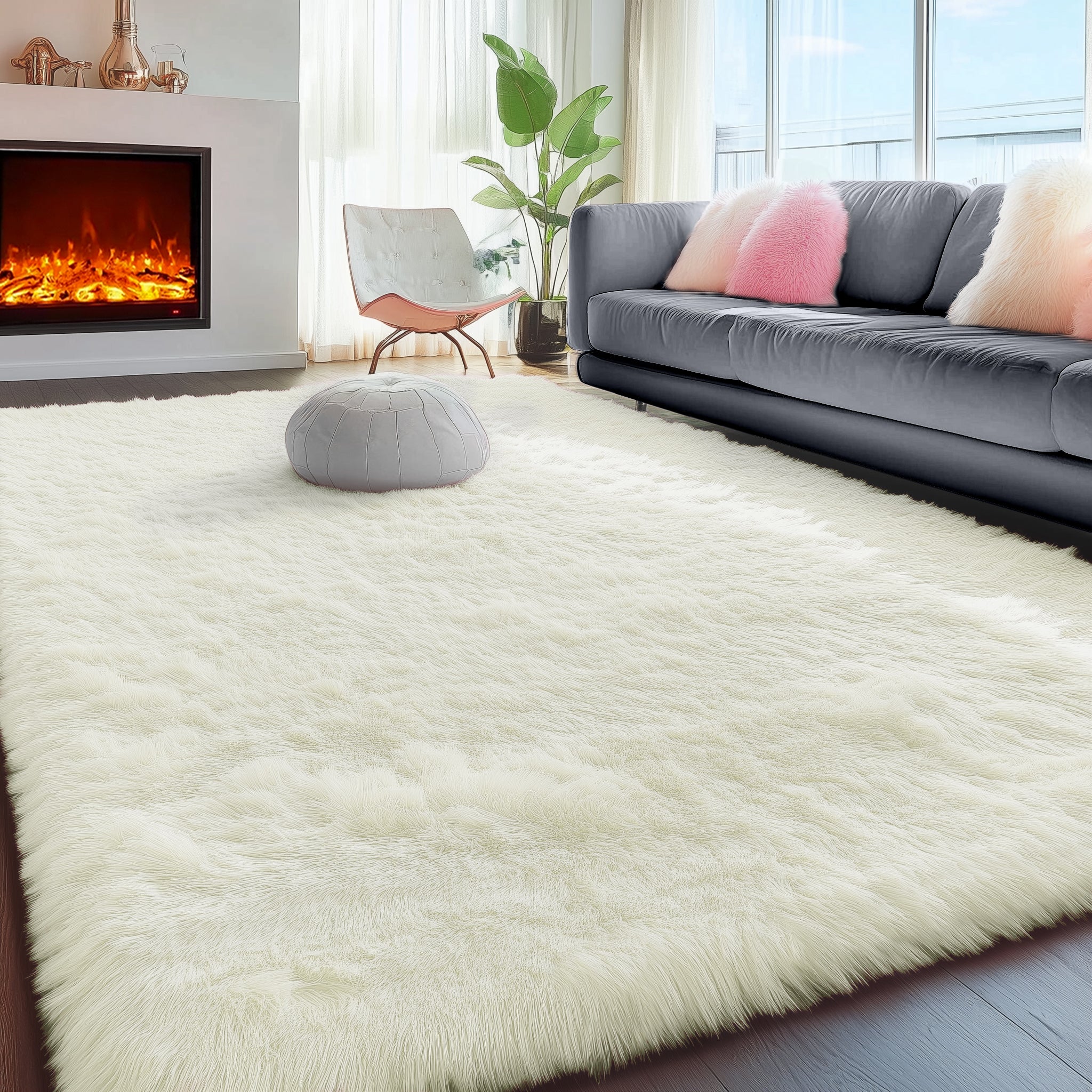PAGISOFE Rainbow Purple Rugs for Girls Bedoom 5x7 Ft, Fluffy Cute Colorful Pastel Princess Carpet for Living-Room Kids Nursery, Ultra Soft Dorm Rug for Room Decor Aesthetic,Hot Pink Bedroom Decor