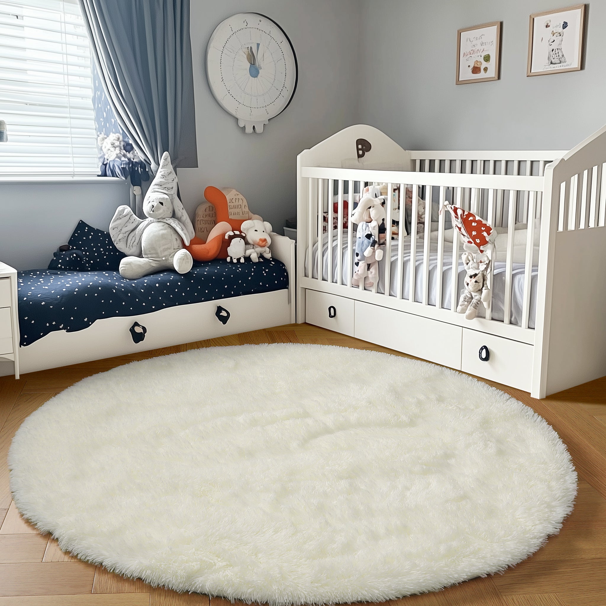 PAGISOFE Soft Black Round Rugs 8Ft Plush Shag Fuzzy Large Circle Area Rugs for Livingroom Bedroom Dorm Fluffy Shaggy Circular Rug for Kids Room,Non-Slip Home Decor Black Carpet for Teen's Room Decor