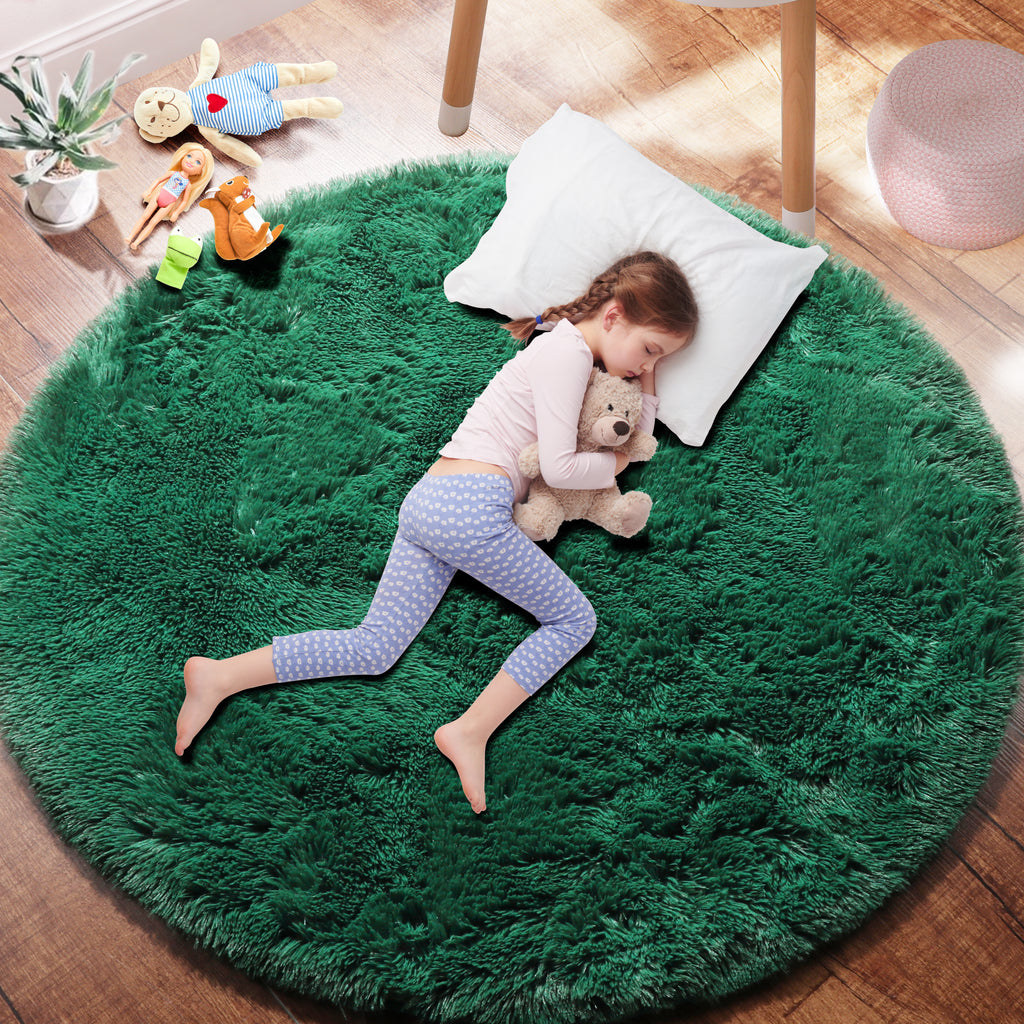 PAGISOFE Fluffy Kawaii Round Rug 4Ft for Girls Bedroom Decor, Purple Rainbow Mermaid Rugs for Kids Playroom, Teen Girl Room, Nursery, Dorm, Cute Furry Pastel Rug, Soft Plush Tent Carpet
