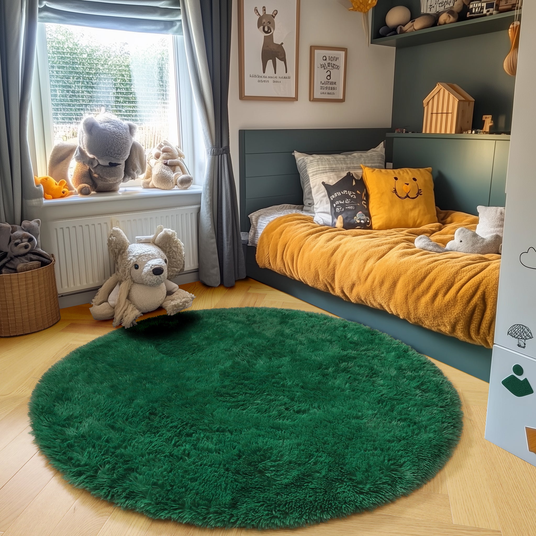 PAGISOFE Fluffy Kawaii Round Rug 4Ft for Girls Bedroom Decor, Purple Rainbow Mermaid Rugs for Kids Playroom, Teen Girl Room, Nursery, Dorm, Cute Furry Pastel Rug, Soft Plush Tent Carpet