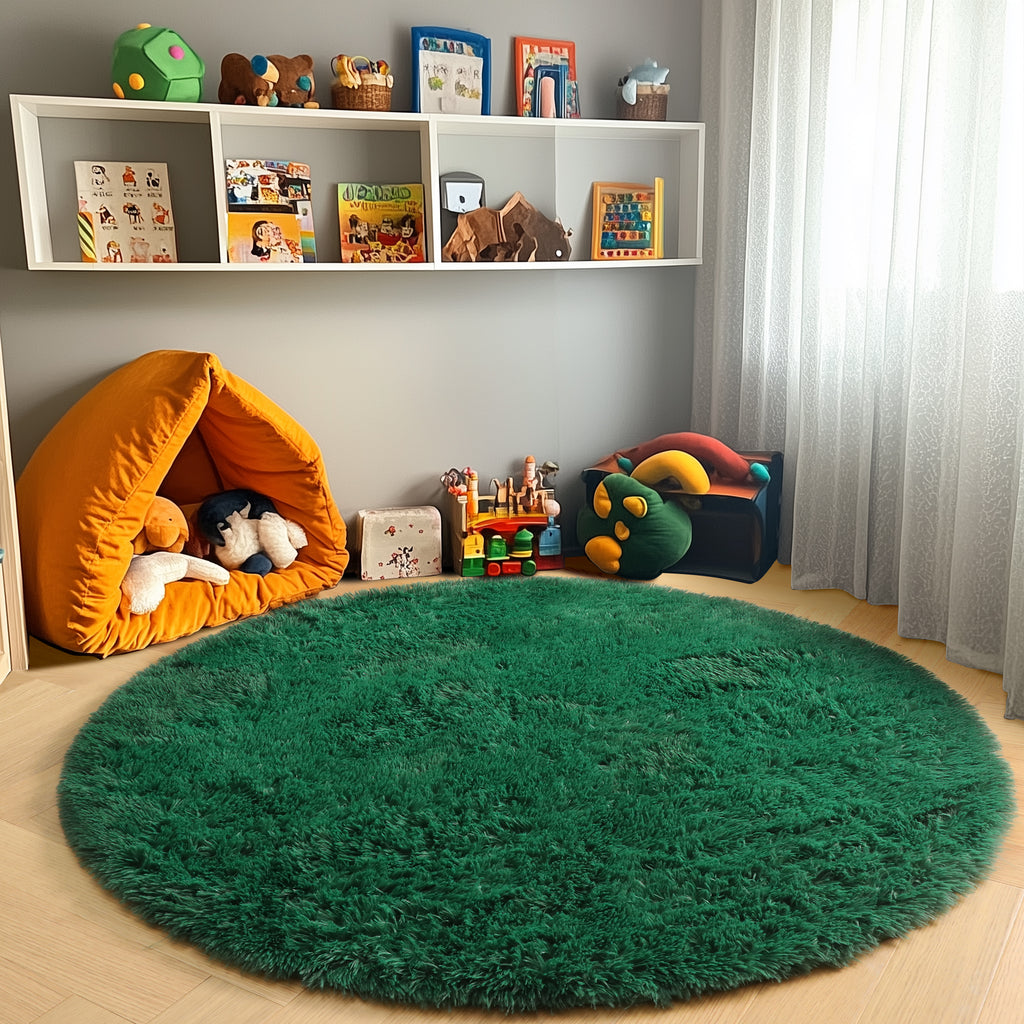 PAGISOFE Fluffy Kawaii Round Rug 4Ft for Girls Bedroom Decor, Purple Rainbow Mermaid Rugs for Kids Playroom, Teen Girl Room, Nursery, Dorm, Cute Furry Pastel Rug, Soft Plush Tent Carpet