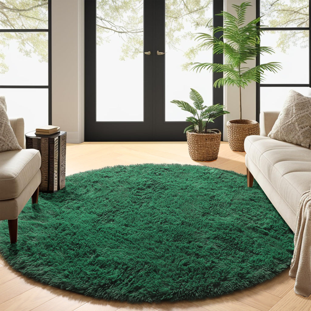 PAGISOFE Fluffy Kawaii Round Rug 4Ft for Girls Bedroom Decor, Purple Rainbow Mermaid Rugs for Kids Playroom, Teen Girl Room, Nursery, Dorm, Cute Furry Pastel Rug, Soft Plush Tent Carpet