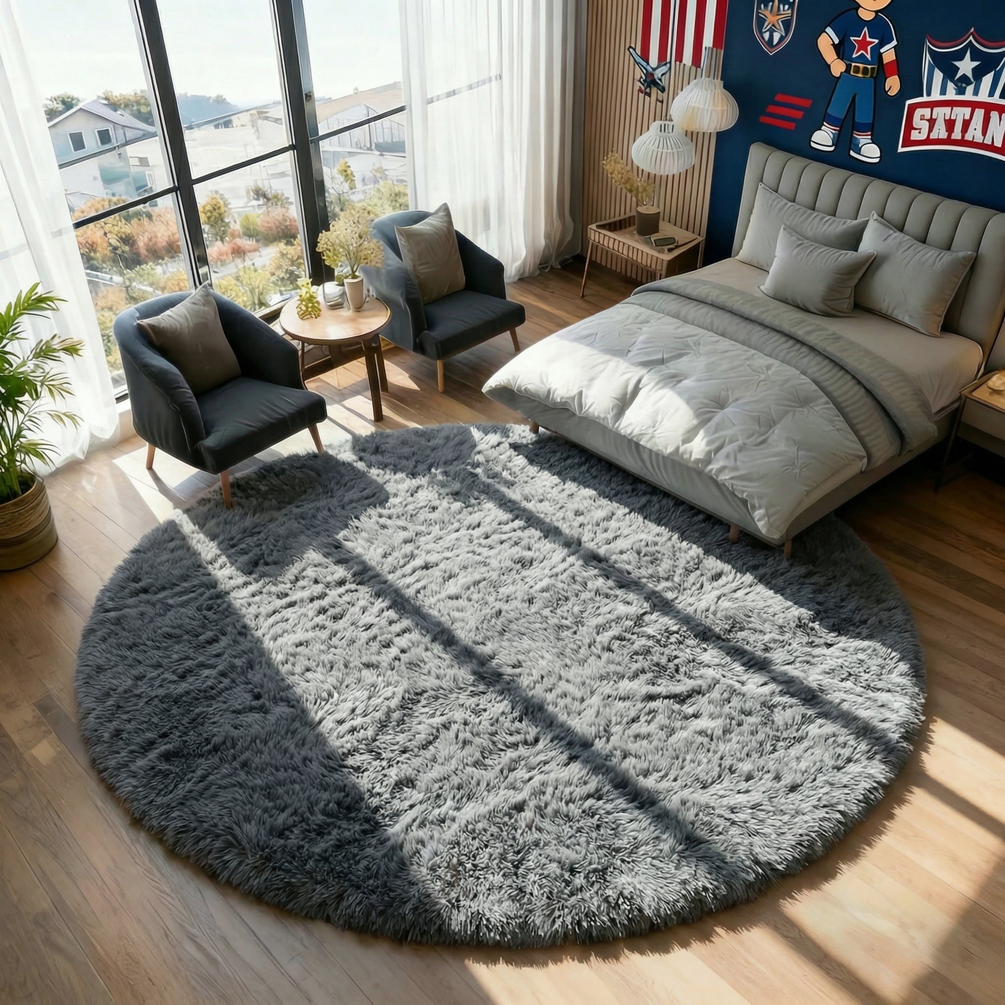 PAGISOFE Grey Round Rug