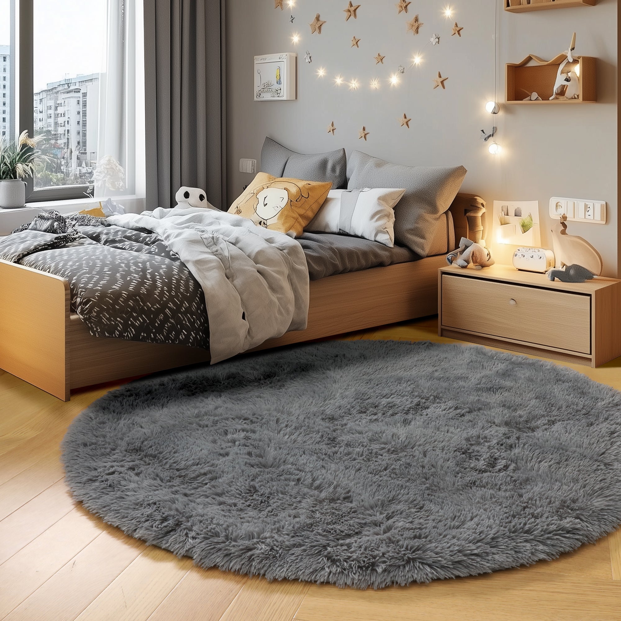 PAGISOFE Grey Round Rug