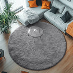 PAGISOFE Round Rug 4Ft, Grey Circle Rugs for Kids Bedroom, Fluffy Carpets for Bedroom Boys, Shaggy Living Room Rugs Small Teepee Furry Mat, Comfy Reading Nook Rug for Girls Boys Baby Room Nursery
