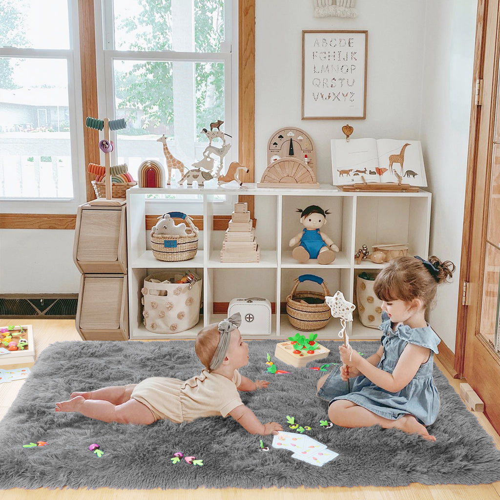 PAGISOFE 2x4 Small Bedroom Rug, Machine Washable Runner Rugs, Soft Plush Area Rug for Dorm, Kids Room, Office,Fuzzy Playroom Carpet, Alfombra para Sala, Furry Bedside Rug, Accent Faux Furry Grey Rugs