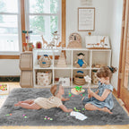 PAGISOFE 2x4 Small Bedroom Rug, Machine Washable Runner Rugs, Soft Plush Area Rug for Dorm, Kids Room, Office,Fuzzy Playroom Carpet, Alfombra para Sala, Furry Bedside Rug, Accent Faux Furry Grey Rugs