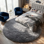 PAGISOFE Round Rug 4Ft, Grey Circle Rugs for Kids Bedroom, Fluffy Carpets for Bedroom Boys, Shaggy Living Room Rugs Small Teepee Furry Mat, Comfy Reading Nook Rug for Girls Boys Baby Room Nursery