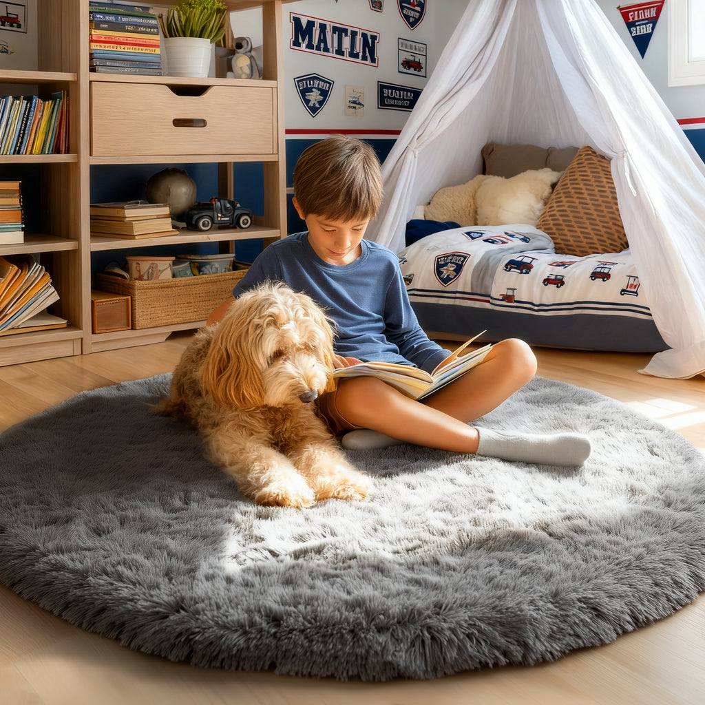 PAGISOFE Rainbow Purple Round Rug for Bedroom Girls 6Ft, Fluffy Cute Colorful Pastel Princess Carpet, Shaggy Girls Rug for Kids Room, Fuzzy Playroom Nursery Dorm Rugs, Hot Pink Purple Kids Room Decor