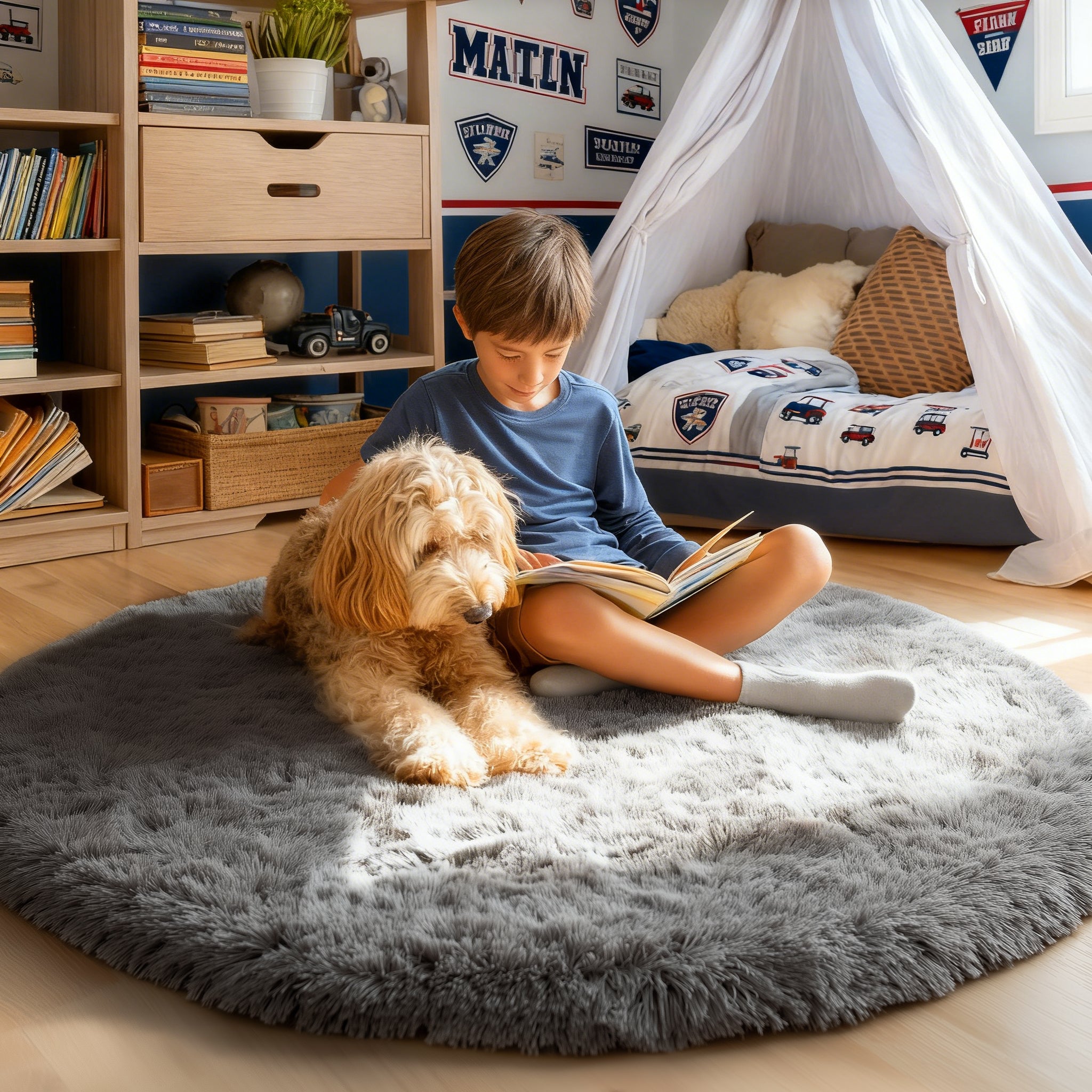PAGISOFE Rainbow Purple Round Rug for Bedroom Girls 6Ft, Fluffy Cute Colorful Pastel Princess Carpet, Shaggy Girls Rug for Kids Room, Fuzzy Playroom Nursery Dorm Rugs, Hot Pink Purple Kids Room Decor