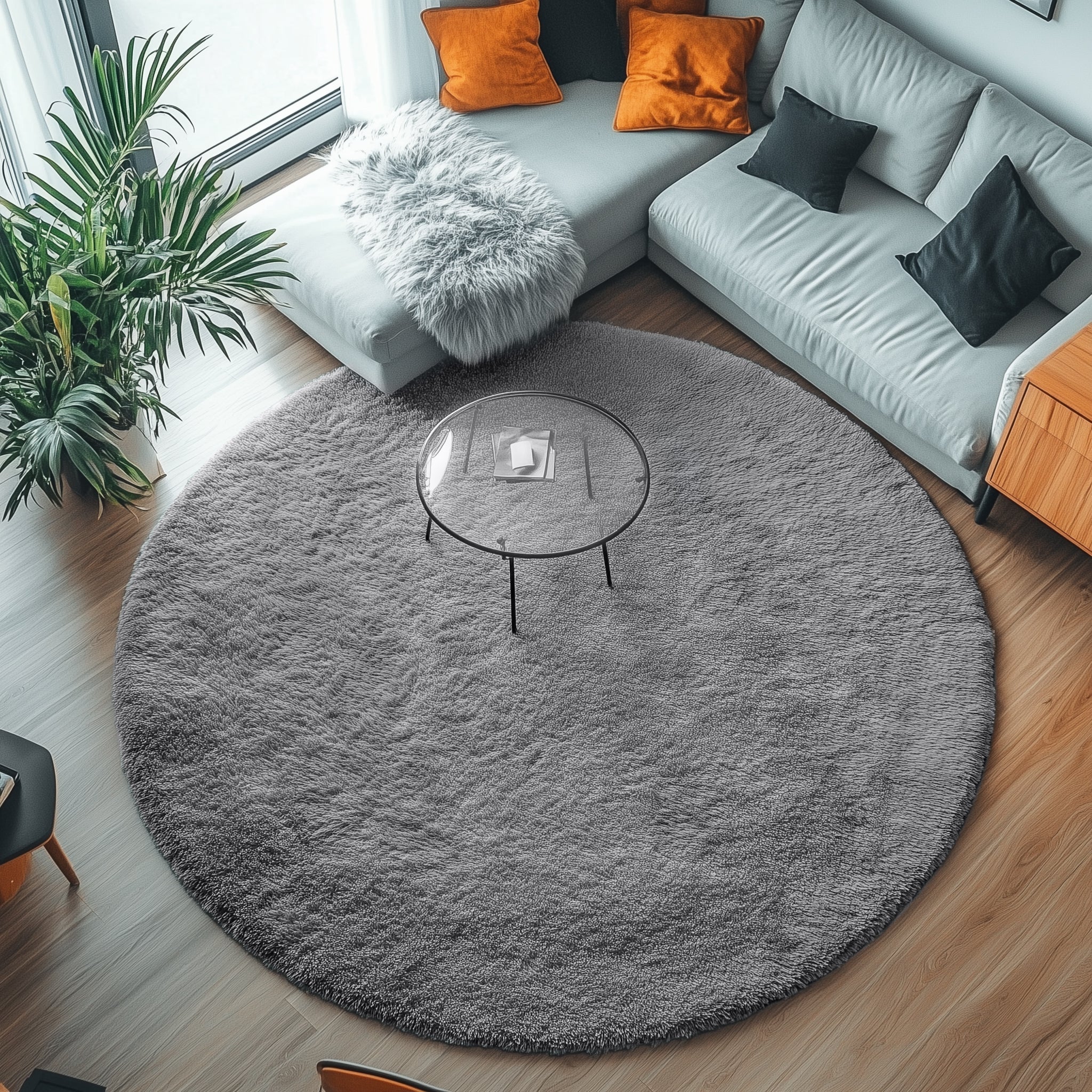 PAGISOFE Rainbow Purple Round Rug for Bedroom Girls 6Ft, Fluffy Cute Colorful Pastel Princess Carpet, Shaggy Girls Rug for Kids Room, Fuzzy Playroom Nursery Dorm Rugs, Hot Pink Purple Kids Room Decor