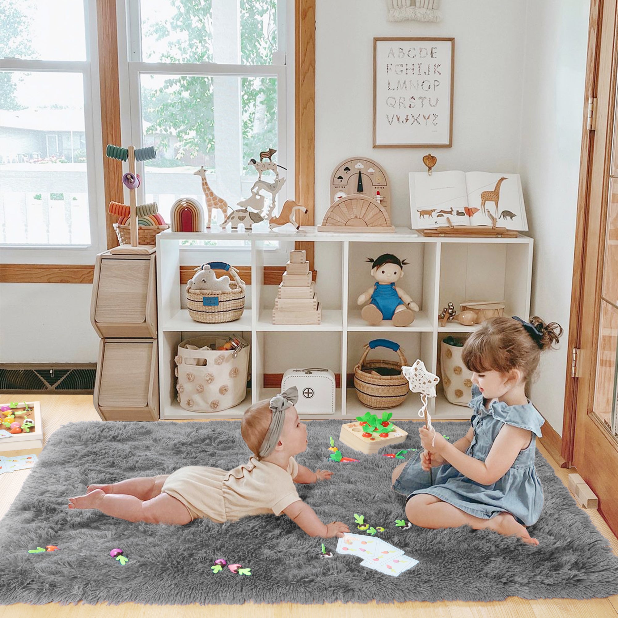PAGISOFE Dark Grey Large Area Rugs for Living Room Carpet, 8x10 Rug, Big Fluffy Modern Area Rug, Shaggy Indoor Soft Rugs for Playroom, Men, Women, Kids Bedroom Rug, Home Decor, Plush Fuzzy Shag Rug