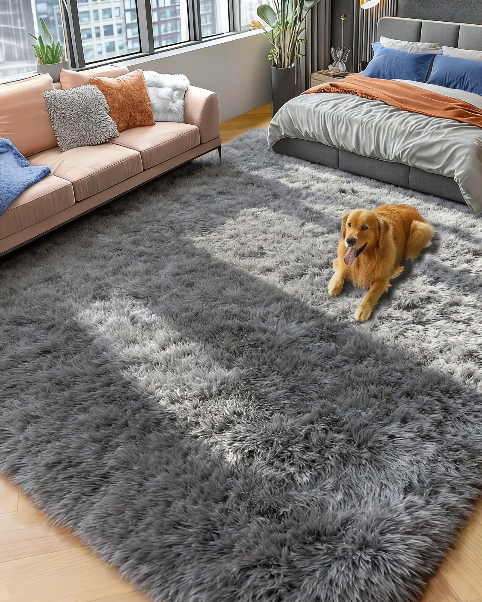 PAGISOFE Rainbow Purple Rugs for Girls Bedoom 5x7 Ft, Fluffy Cute Colorful Pastel Princess Carpet for Living-Room Kids Nursery, Ultra Soft Dorm Rug for Room Decor Aesthetic,Hot Pink Bedroom Decor