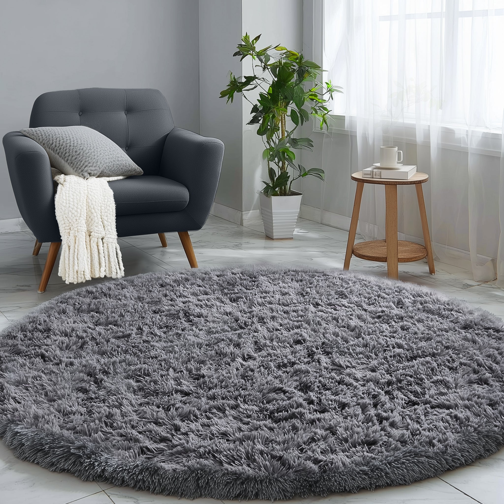 PAGISOFE Rainbow Purple Round Rug for Bedroom Girls 6Ft, Fluffy Cute Colorful Pastel Princess Carpet, Shaggy Girls Rug for Kids Room, Fuzzy Playroom Nursery Dorm Rugs, Hot Pink Purple Kids Room Decor
