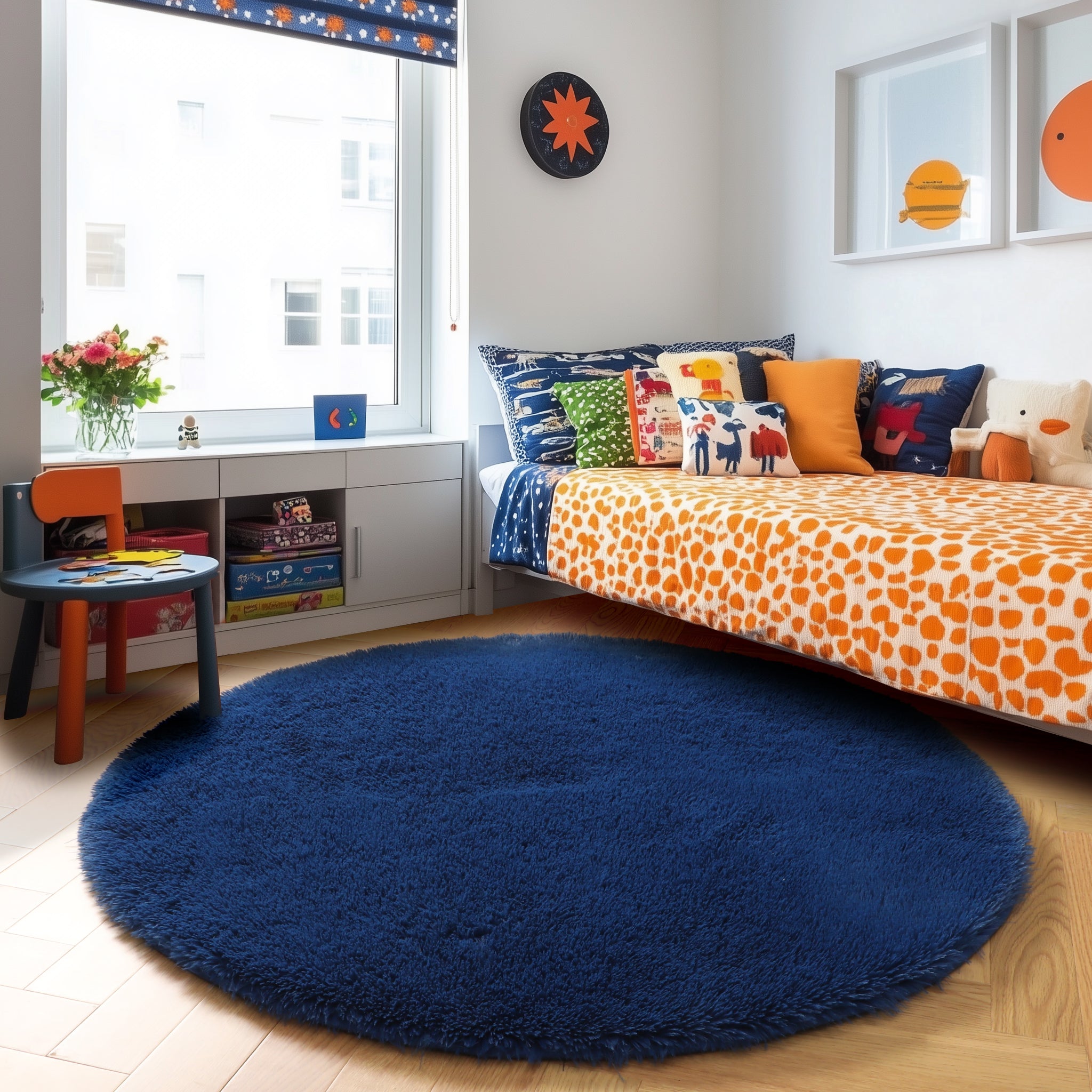PAGISOFE Fluffy Kawaii Round Rug 4Ft for Girls Bedroom Decor, Purple Rainbow Mermaid Rugs for Kids Playroom, Teen Girl Room, Nursery, Dorm, Cute Furry Pastel Rug, Soft Plush Tent Carpet