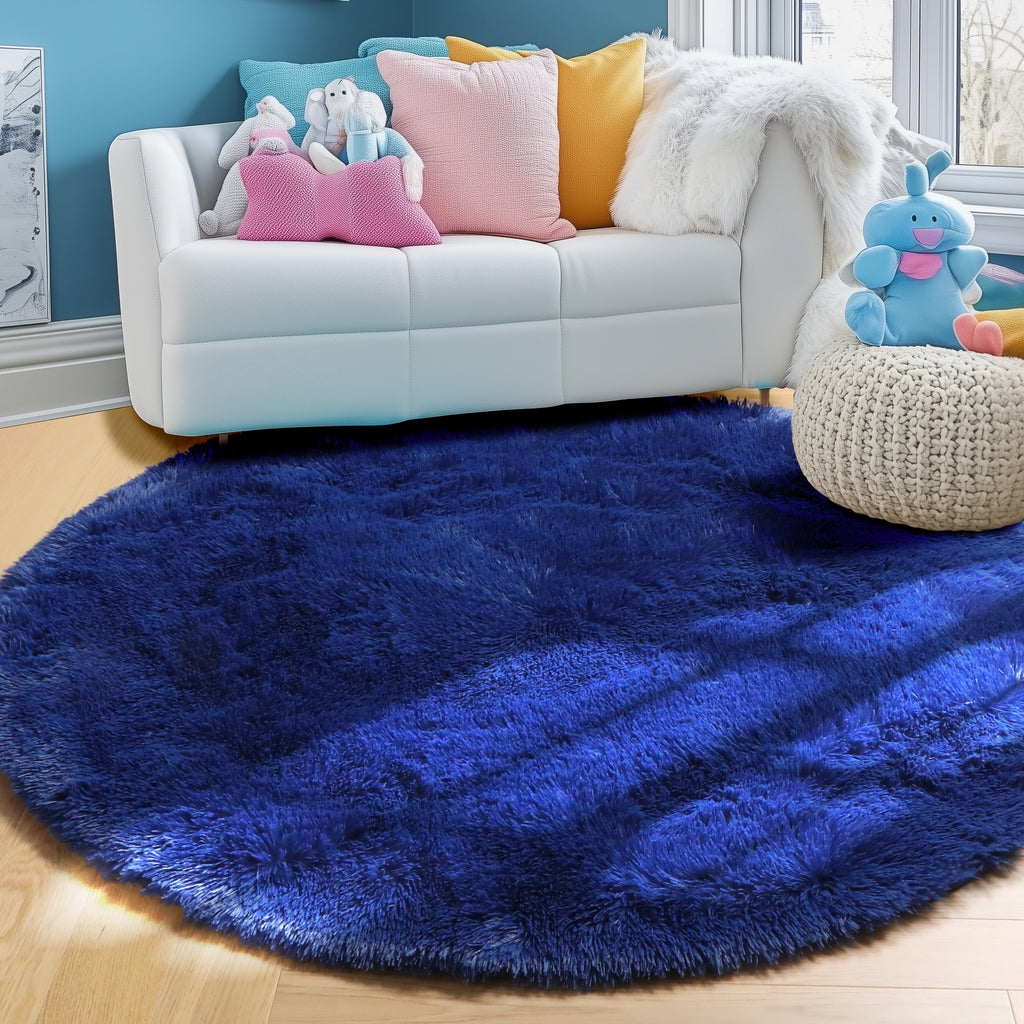 PAGISOFE Fluffy Kawaii Round Rug 4Ft for Girls Bedroom Decor, Purple Rainbow Mermaid Rugs for Kids Playroom, Teen Girl Room, Nursery, Dorm, Cute Furry Pastel Rug, Soft Plush Tent Carpet