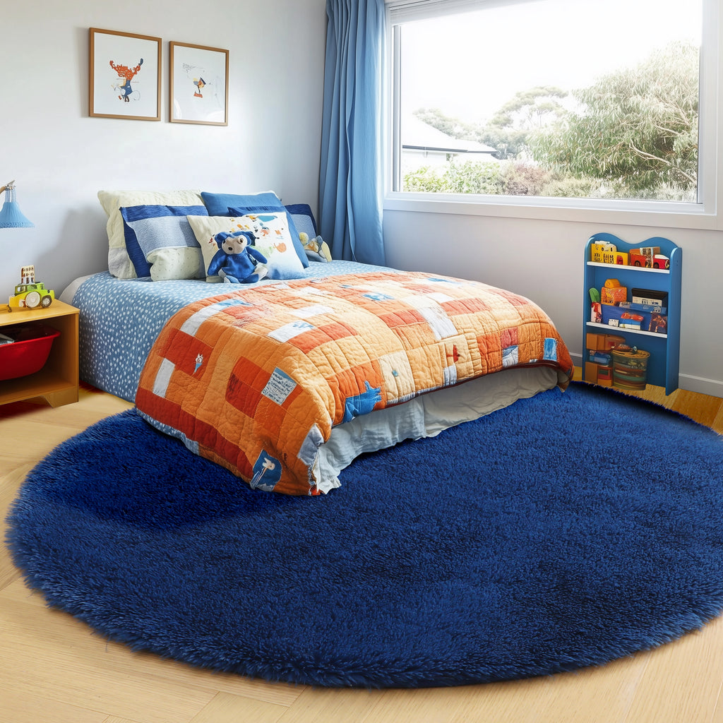 PAGISOFE Fluffy Kawaii Round Rug 4Ft for Girls Bedroom Decor, Purple Rainbow Mermaid Rugs for Kids Playroom, Teen Girl Room, Nursery, Dorm, Cute Furry Pastel Rug, Soft Plush Tent Carpet
