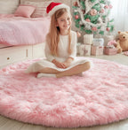 PAGISOFE Rainbow Purple Round Rug for Bedroom Girls 6Ft, Fluffy Cute Colorful Pastel Princess Carpet, Shaggy Girls Rug for Kids Room, Fuzzy Playroom Nursery Dorm Rugs, Hot Pink Purple Kids Room Decor