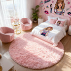PAGISOFE Rainbow Purple Round Rug for Bedroom Girls 6Ft, Fluffy Cute Colorful Pastel Princess Carpet, Shaggy Girls Rug for Kids Room, Fuzzy Playroom Nursery Dorm Rugs, Hot Pink Purple Kids Room Decor