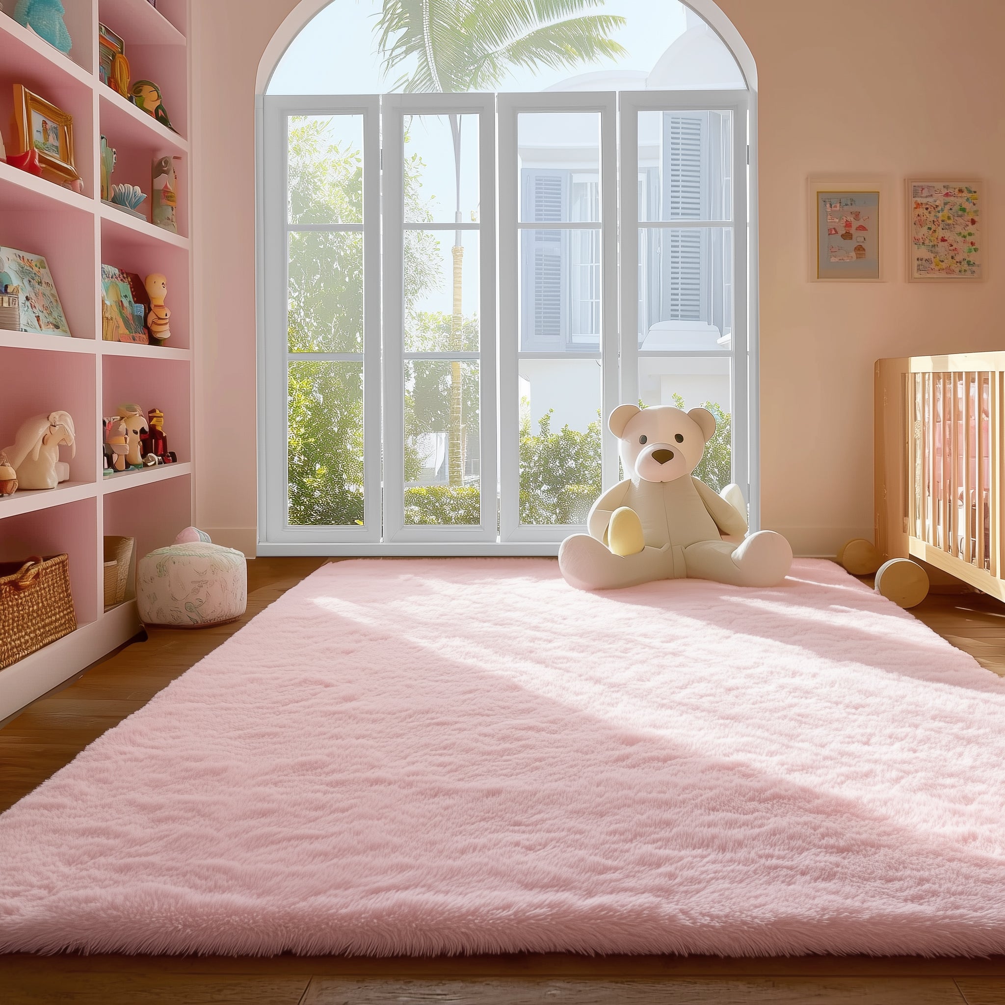 PAGISOFE Rainbow Purple Rugs for Girls Bedoom 5x8 Ft, Fluffy Cute Colorful Pastel Girls Rug, Plush Kawaii Rugs for Kids Room, Playroom Hot Pink Purple Bedroom Decor Ultra Soft Princess Carpet