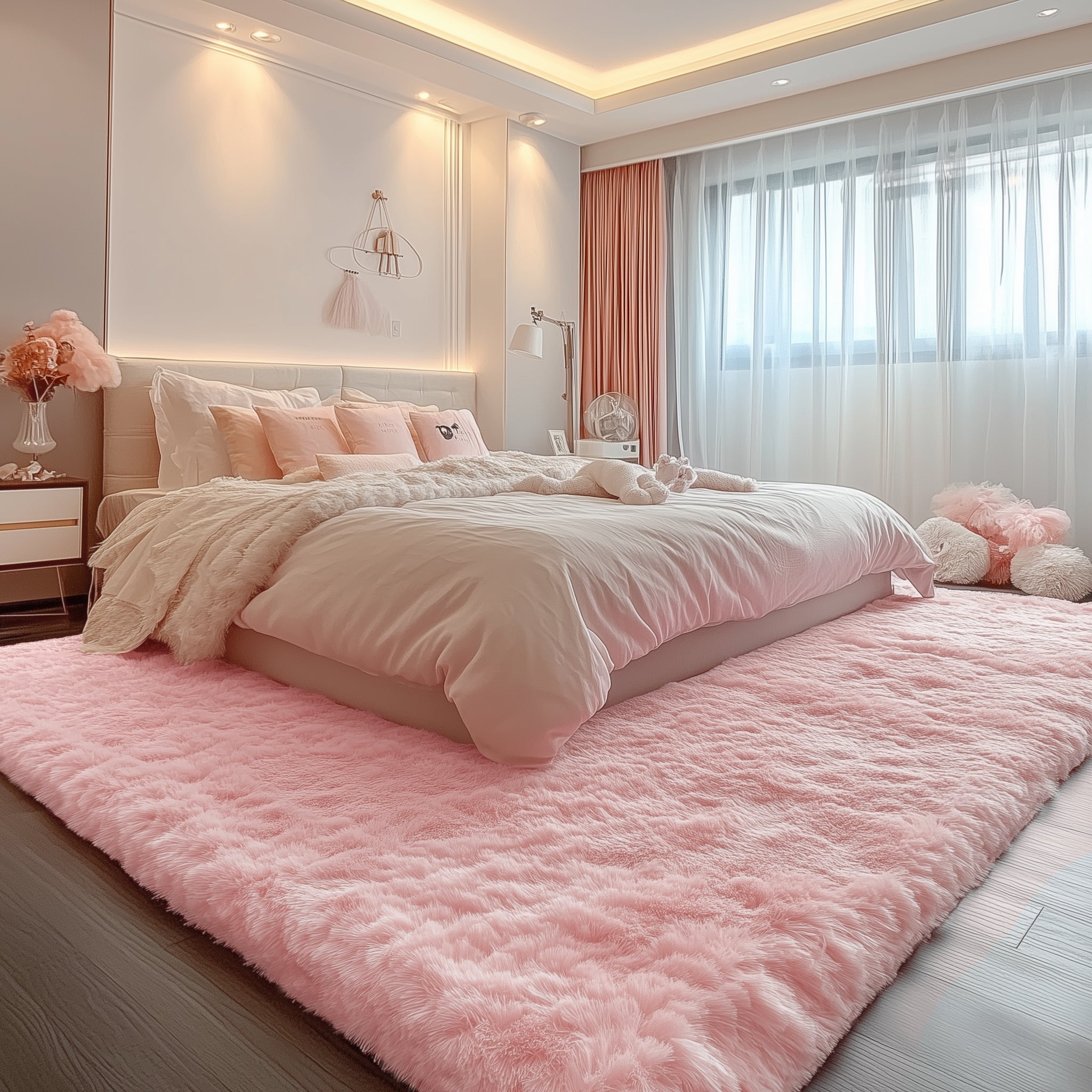 PAGISOFE Rainbow Purple Rugs for Girls Bedoom 5x8 Ft, Fluffy Cute Colorful Pastel Girls Rug, Plush Kawaii Rugs for Kids Room, Playroom Hot Pink Purple Bedroom Decor Ultra Soft Princess Carpet