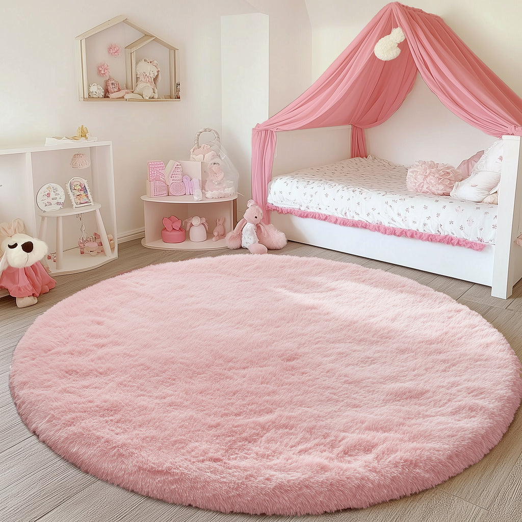 PAGISOFE Rainbow Purple Round Rug for Bedroom Girls 6Ft, Fluffy Cute Colorful Pastel Princess Carpet, Shaggy Girls Rug for Kids Room, Fuzzy Playroom Nursery Dorm Rugs, Hot Pink Purple Kids Room Decor