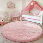 PAGISOFE Rainbow Purple Round Rug for Bedroom Girls 6Ft, Fluffy Cute Colorful Pastel Princess Carpet, Shaggy Girls Rug for Kids Room, Fuzzy Playroom Nursery Dorm Rugs, Hot Pink Purple Kids Room Decor