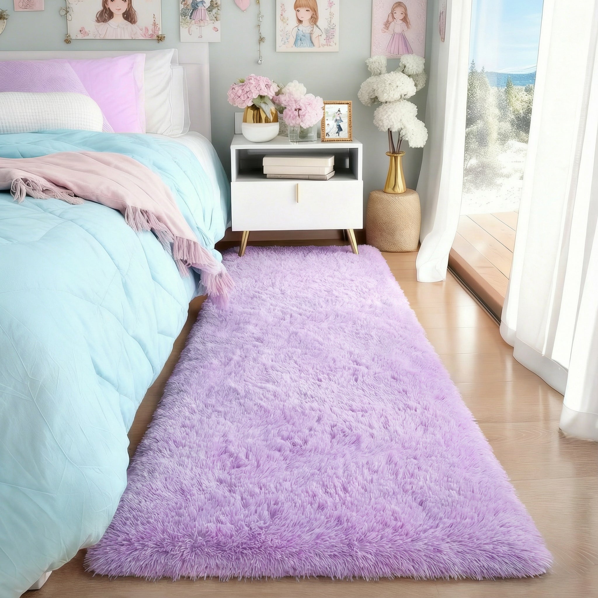 PAGISOFE Rainbow Runner Rugs for Girls Bedroom Hallway Plush Fluffy Rug 2x6 Ft, Soft Kawaii Carpet for Living Room, Non-Slip Indoor Princess Rugs for Nursery Kids Girls Room Home Decor Cute Colorful