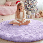 PAGISOFE Fluffy Kawaii Round Rug 4Ft for Girls Bedroom Decor, Purple Rainbow Mermaid Rugs for Kids Playroom, Teen Girl Room, Nursery, Dorm, Cute Furry Pastel Rug, Soft Plush Tent Carpet