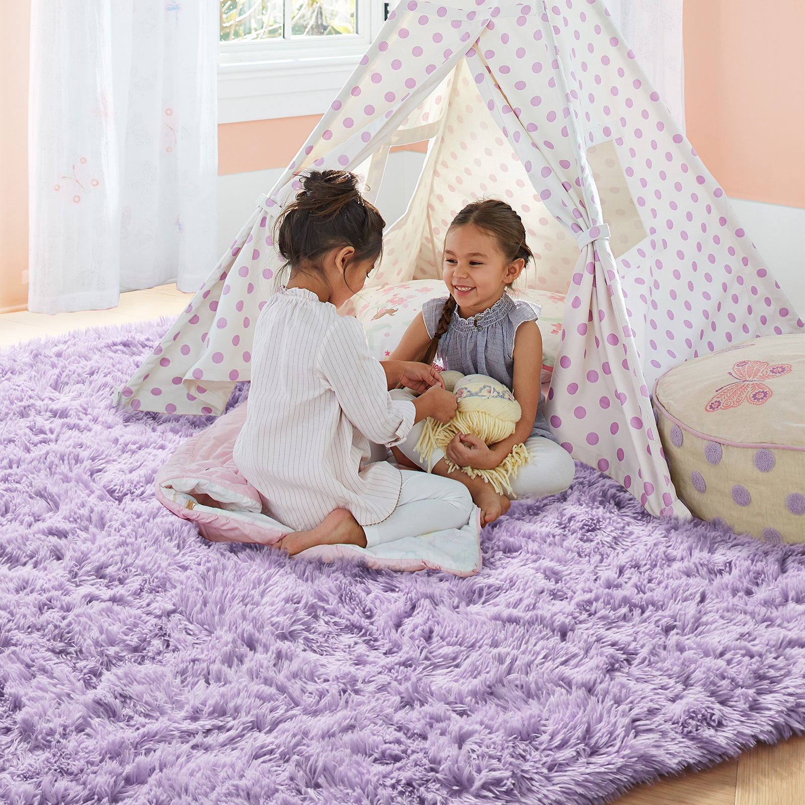 PAGISOFE Cute Furry Pastel Rug for Girls Bedroom, Soft Shag Rainbow Purple Tent Rugs for Livingroom, Kids Room, Playroom Nursery Home Decor, Plush Mermaid Kawaii Rug Fluffy Fuzzy Carpet 4x6 Area Rug